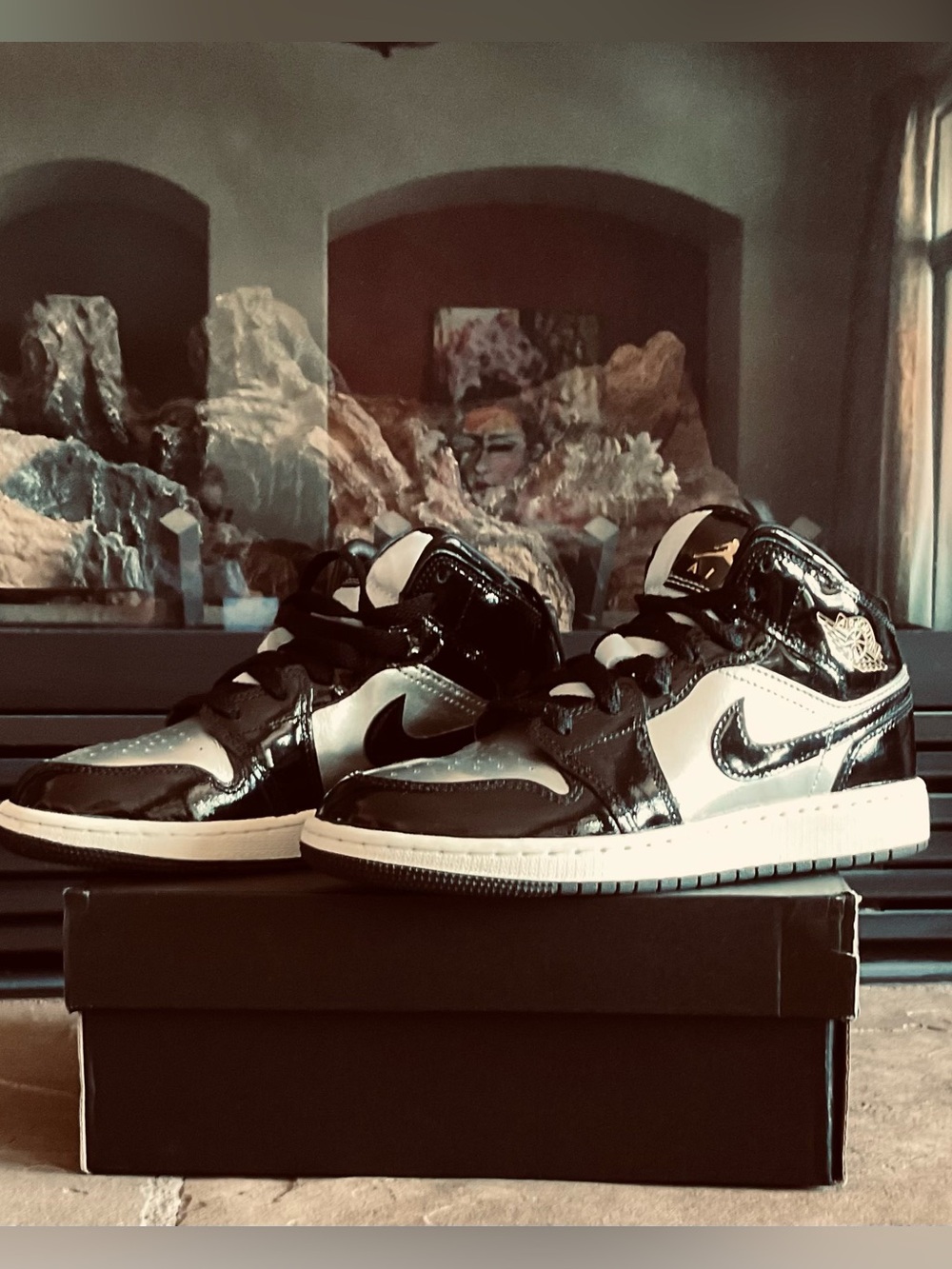 Air Jordan 1 Mid SE (GS) Black and Metallic/Silver Sneakers
